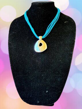 St. Thomas Six Strand Cord Necklace Large Silver Tone Pendant NEW